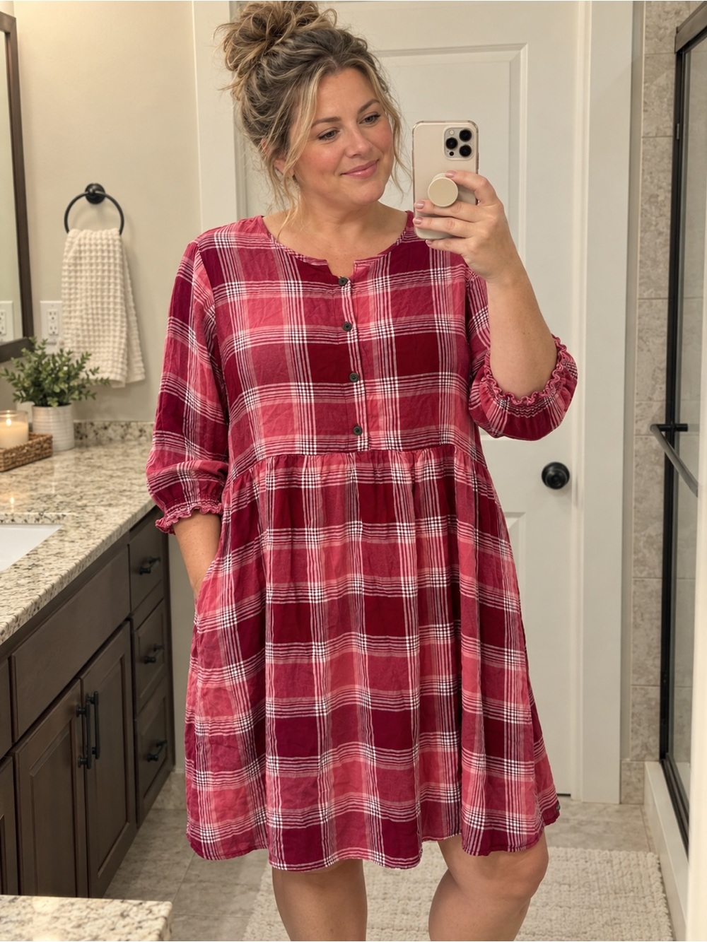 Matilda Kane "You & Me" Brushed Flannel Babydoll Dress red plaid multi large